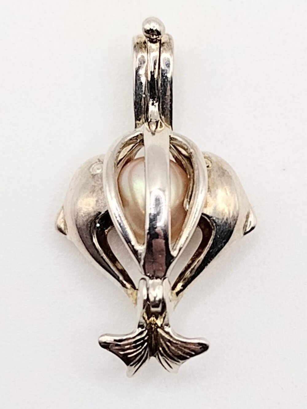 Sterling Silver Dolphin Pearl Cage Pendant 2.8Grams